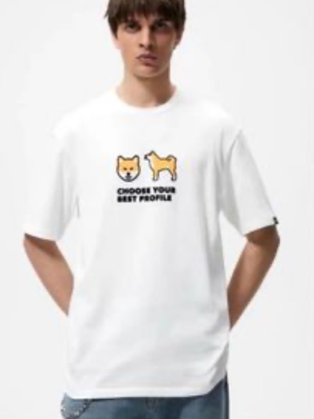 Zara Shiba Inu Graphic T-Shirt White Cotton Tee Paris Patch M NWT